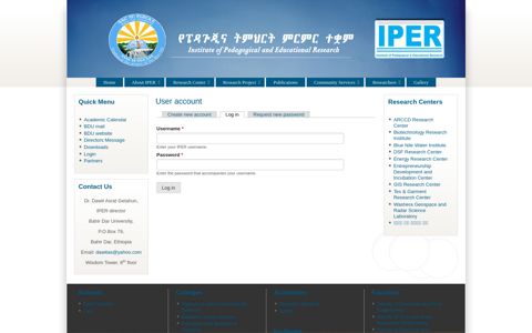 User account | IPER - Bahir Dar University