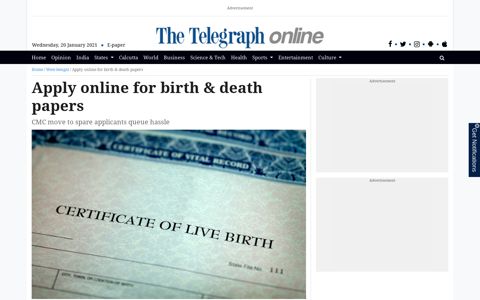 Apply online for birth & death papers from Calcutta Municipal ...