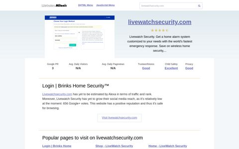 Livewatchsecurity.com website. Login | Brinks Home Security™.
