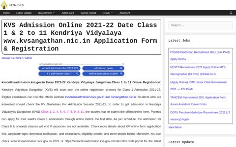 KVS Admission Online 2020-21 Class 1 & 2 to 11 Kendriya ...