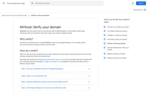 Afrihost: Verify your domain - Cloud Identity Help
