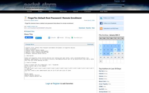 FingerTec Default Root Password / Remote Enrollment ...