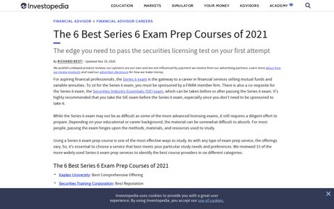 The 6 Best Series 6 Exam Prep Courses of 2020 - Investopedia