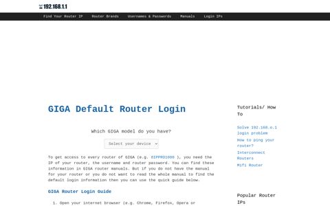 GIGA Default Router Login - 192.168.1.1