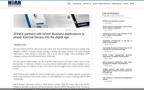 JFINEX partners with NOAH Business Applications | NOAH ...