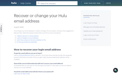Forgot Email Address - Hulu Help