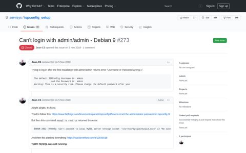 Can't login with admin/admin - Debian 9 · Issue #273 ... - GitHub