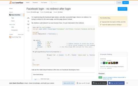 Facebook login - no redirect after login - Stack Overflow