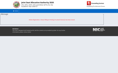 Joint Seat Allocation Authority 2020 - JoSAA