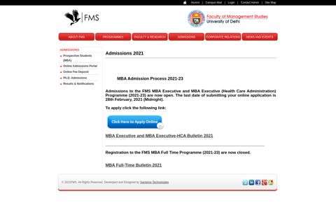 Admissions to the FMS MBA Full Time Programme (2021-23)