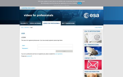 ESA Television - Login - European Space Agency