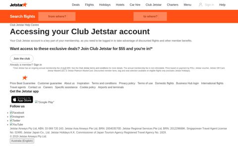 Accessing your Club Jetstar account