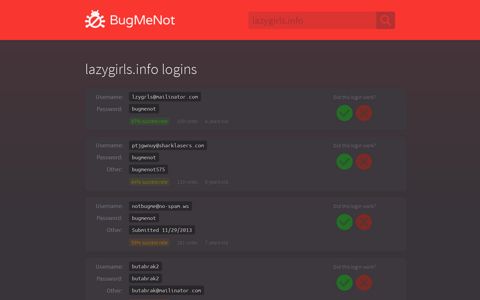 lazygirls.info passwords - BugMeNot