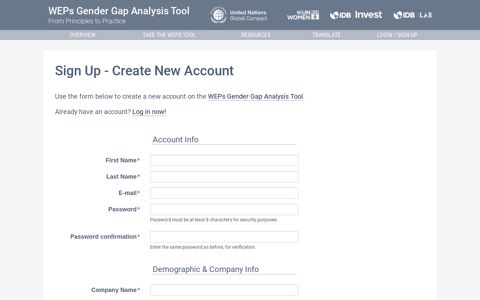 Sign Up - Create New Account - WEPs GAT Tool