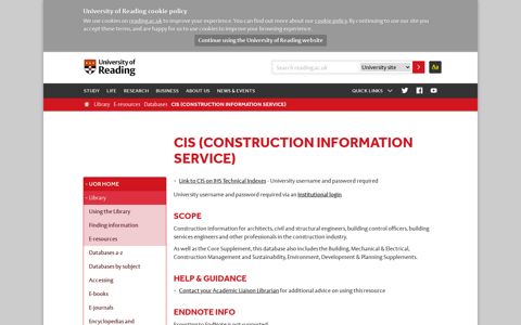 CIS (Construction Information Service) – University of Reading
