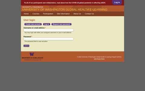 User login | University of Washington Global Health E-Learning