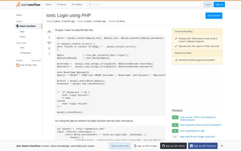 Ionic Login using PHP - Stack Overflow