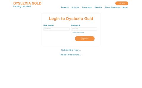 Login - Dyslexia Gold