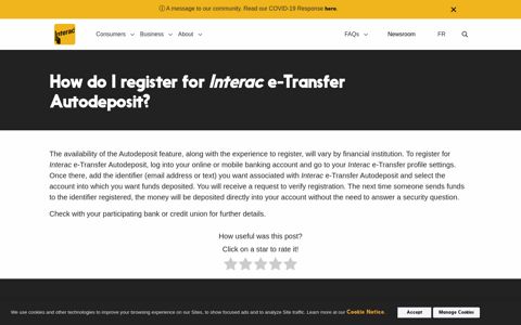 How do I register for Interac e-Transfer Autodeposit? | Interac