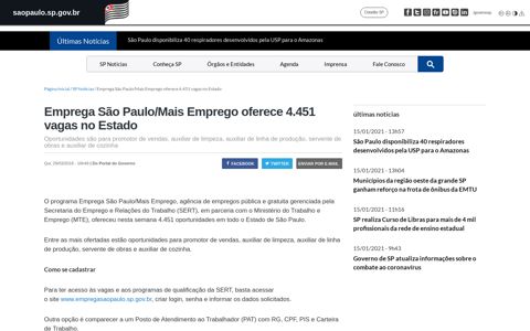 Emprega São Paulo/Mais Emprego oferece 4.451 vagas no ...