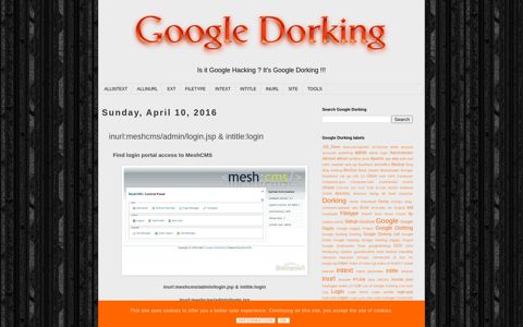 inurl:meshcms/admin/login.jsp & intitle:login | Google Dorking