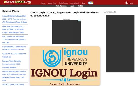 IGNOU लॉगिन 2020-21, Registration, Login With ...