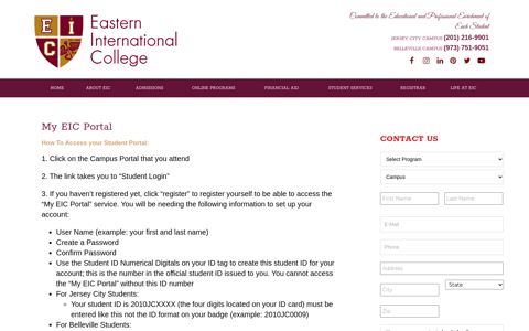 Student Portal | New Jersey | Eastern International College