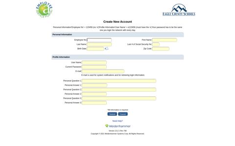 Create New Account - Employee Service Portal