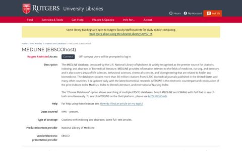 MEDLINE (EBSCOhost) | Rutgers University Libraries