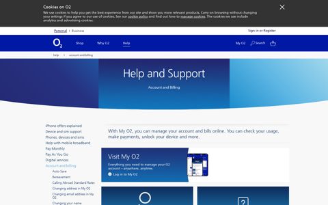 Account and Billing | Help & Support | O2
