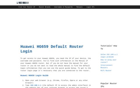 Huawei HG659 - Default login IP, default username & password