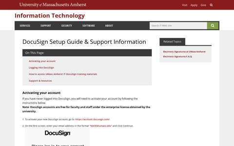 DocuSign Setup Guide & Support Information - UMass Amherst
