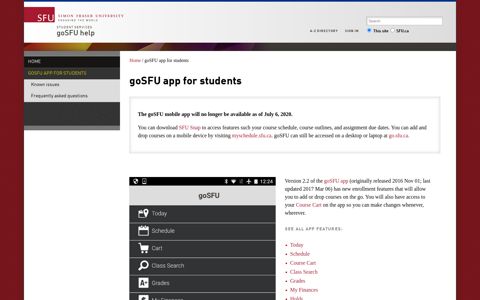 goSFU app for students - goSFU help - Simon Fraser University