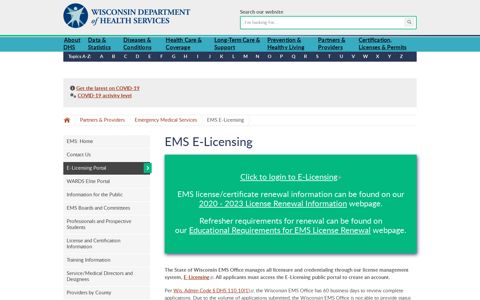 EMS E-Licensing | Wisconsin Department of Health Services