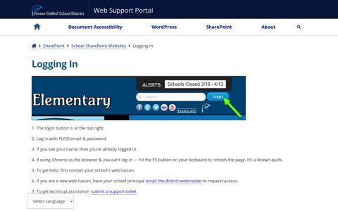 Logging In | Fresno Unified Web Support Portal