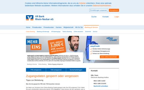 Online-Zugang entsperren - VR Bank Rhein-Neckar eG
