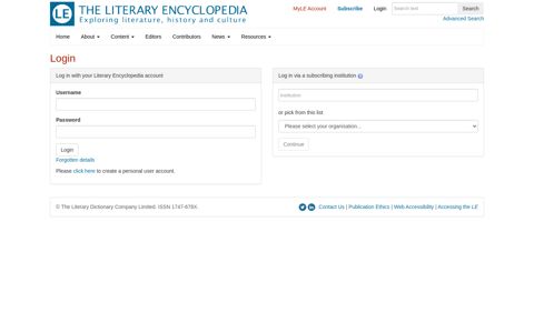 Log In to Encyclopedia - Literary Encyclopedia