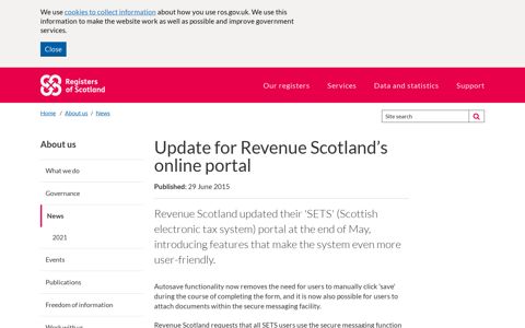 Update for Revenue Scotland's online portal - Registers of ...