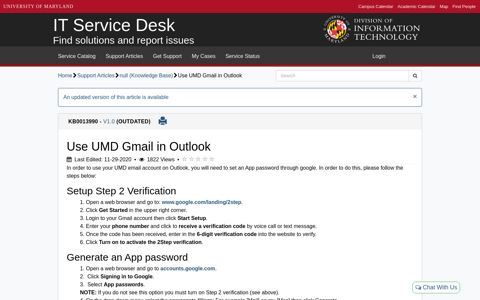 Use UMD Gmail in Outlook- IT Support - UMD