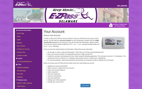 Delaware E-ZPass - Your Account