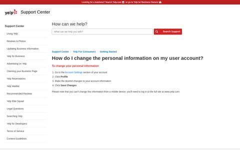 How do I change the personal information on my user account ...