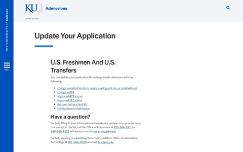 Update Your Application | Admissions - KU admission - The ...