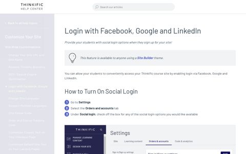Login with Facebook, Google and LinkedIn – Thinkific