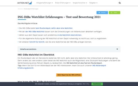 ING-DiBa Watchlist Erfahrungen - Test und Bewertung 2020