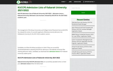 KUCCPS Admission Lists of Kabarak University 2021/2022 ...