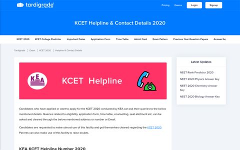 KCET 2020 Helpline Centres with Contact numbers and ...