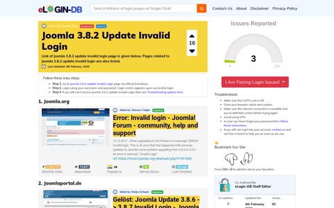 Joomla 3.8.2 Update Invalid Login