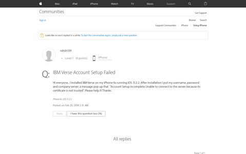 IBM Verse Account Setup Failed - Apple Community