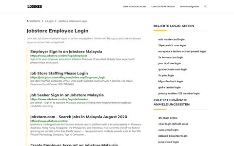 Jobstore Employee Login | Allgemeine Informationen zur Anmeldung