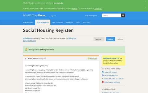 Social Housing Register - a Freedom of Information request to ...